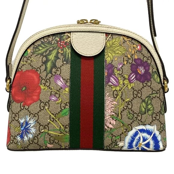 Auth GUCCI Ophidia GG Flora Small Shoulder Bag Beige White Multi PVC 1053-11724 - Picture 2 of 14